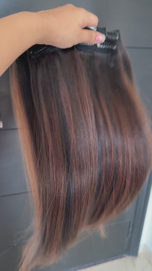 Caramel brown highlights clip in set | HAIRBYPRUMYA